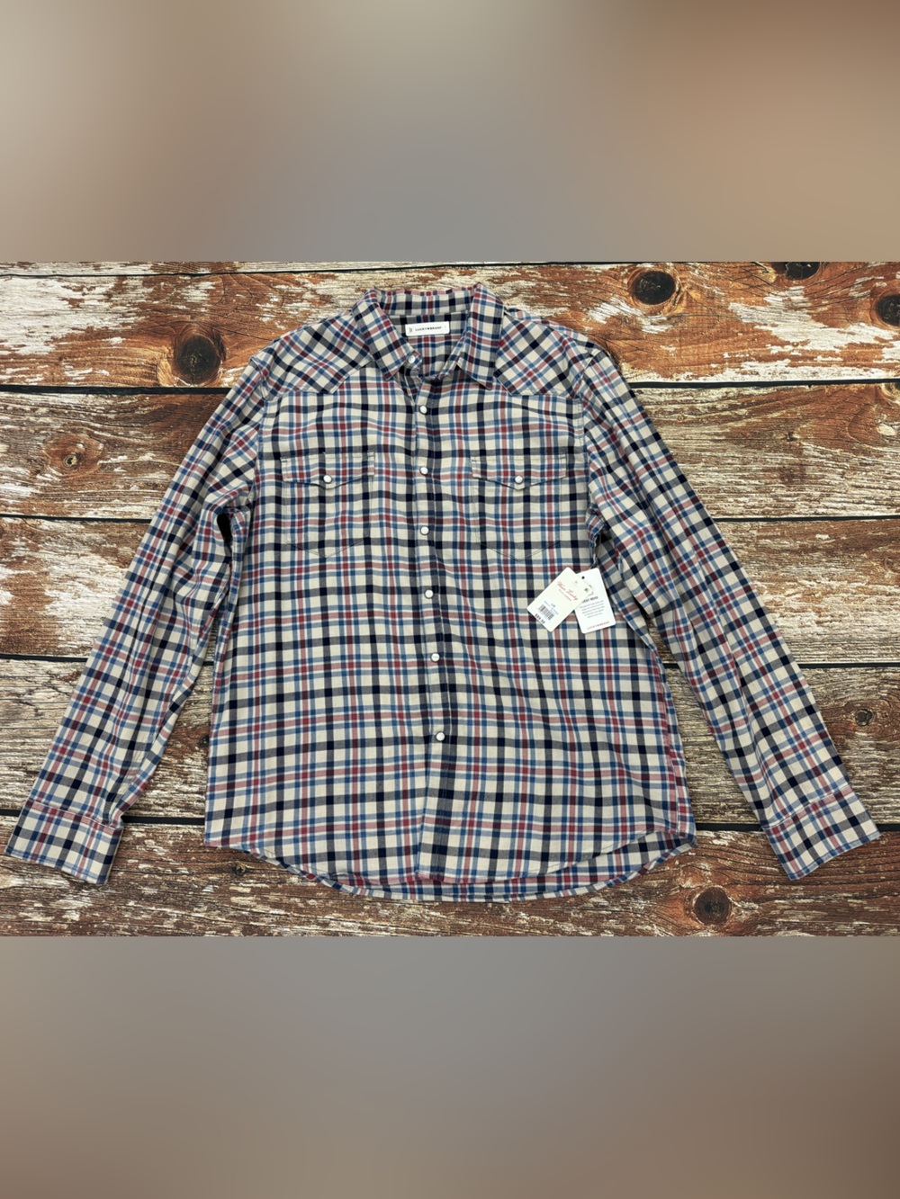Lucky Brand Men's Long Sleeve Plaid Western Snap Button Shirt, Size Large